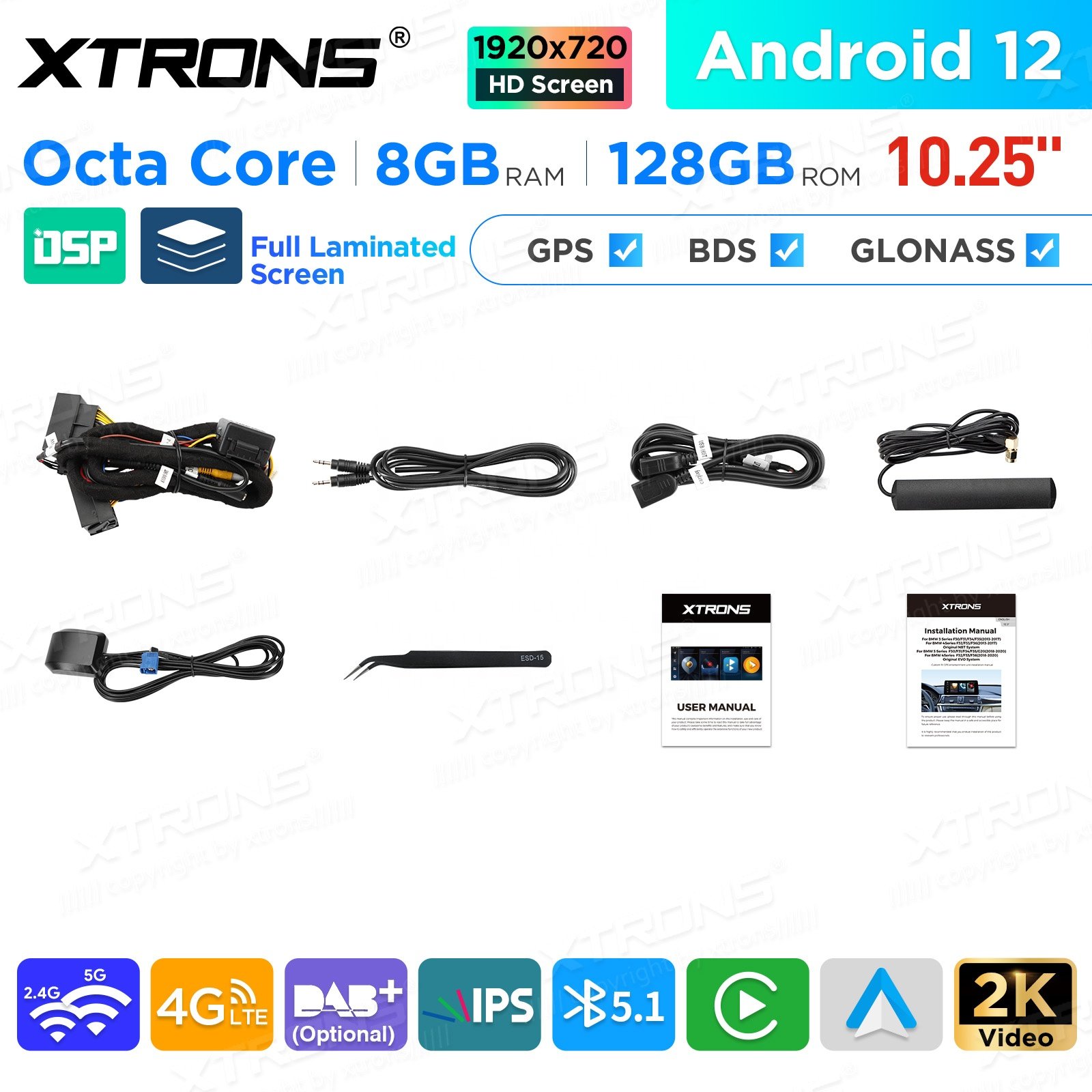 XTRONS 10.25" Touch Screen Android 12 8+128G Autoradio For BMW 3 4 Series 13-17 M3 M4 13-19 Car Radio