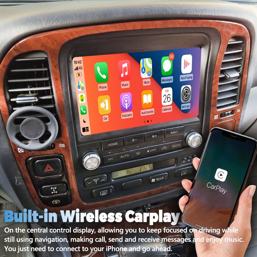 QLED 1920*720 8G+256G Car Radio Multimedia For Toyota Land Cruiser LC100 Lexus LX 470 1998-2002 Stereo CarPlay Autoradio GPS 4G