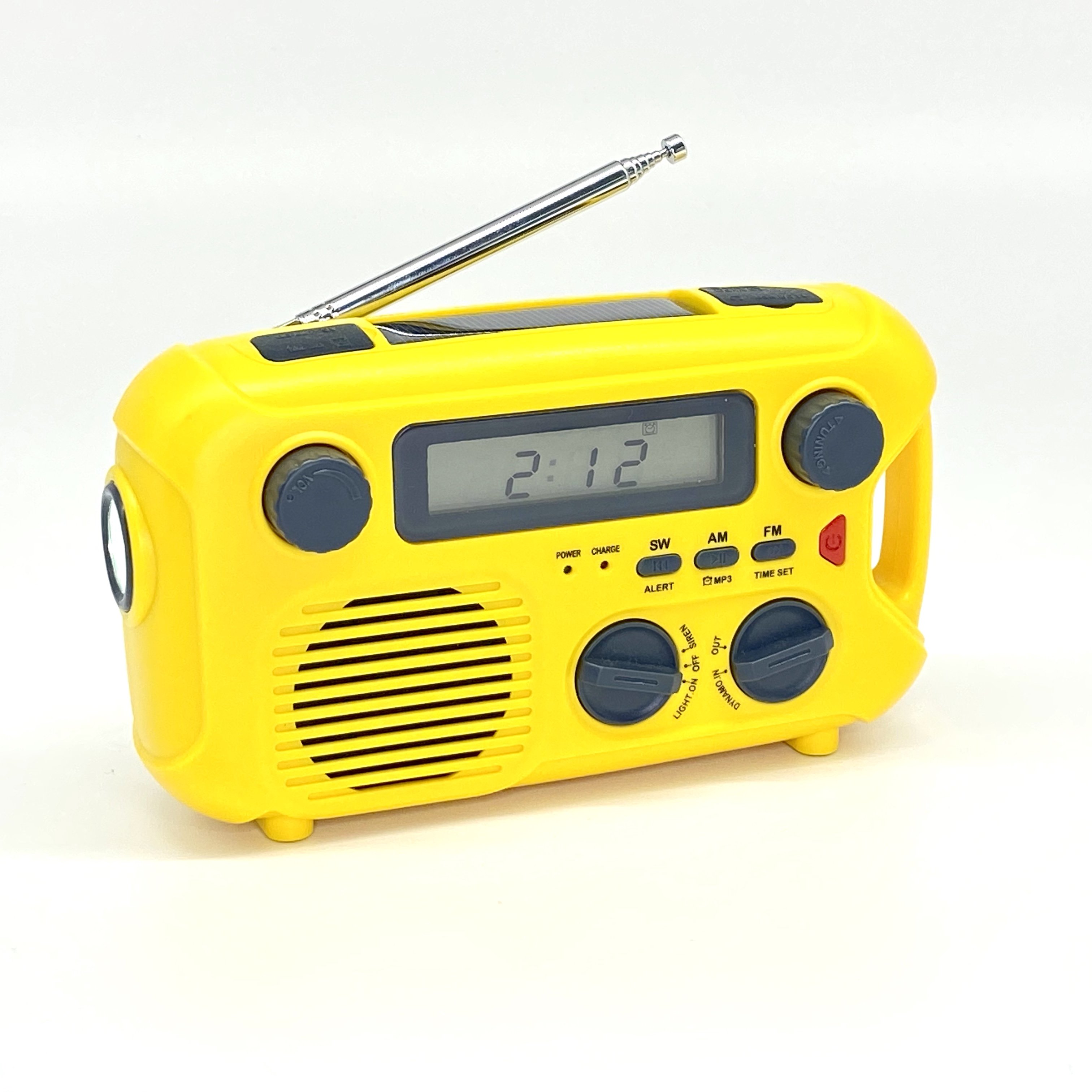 Emergency hand crank solar digital radio with time display SOS ,FM ,mp3 player, Led torch , phone charger ,TF wireless