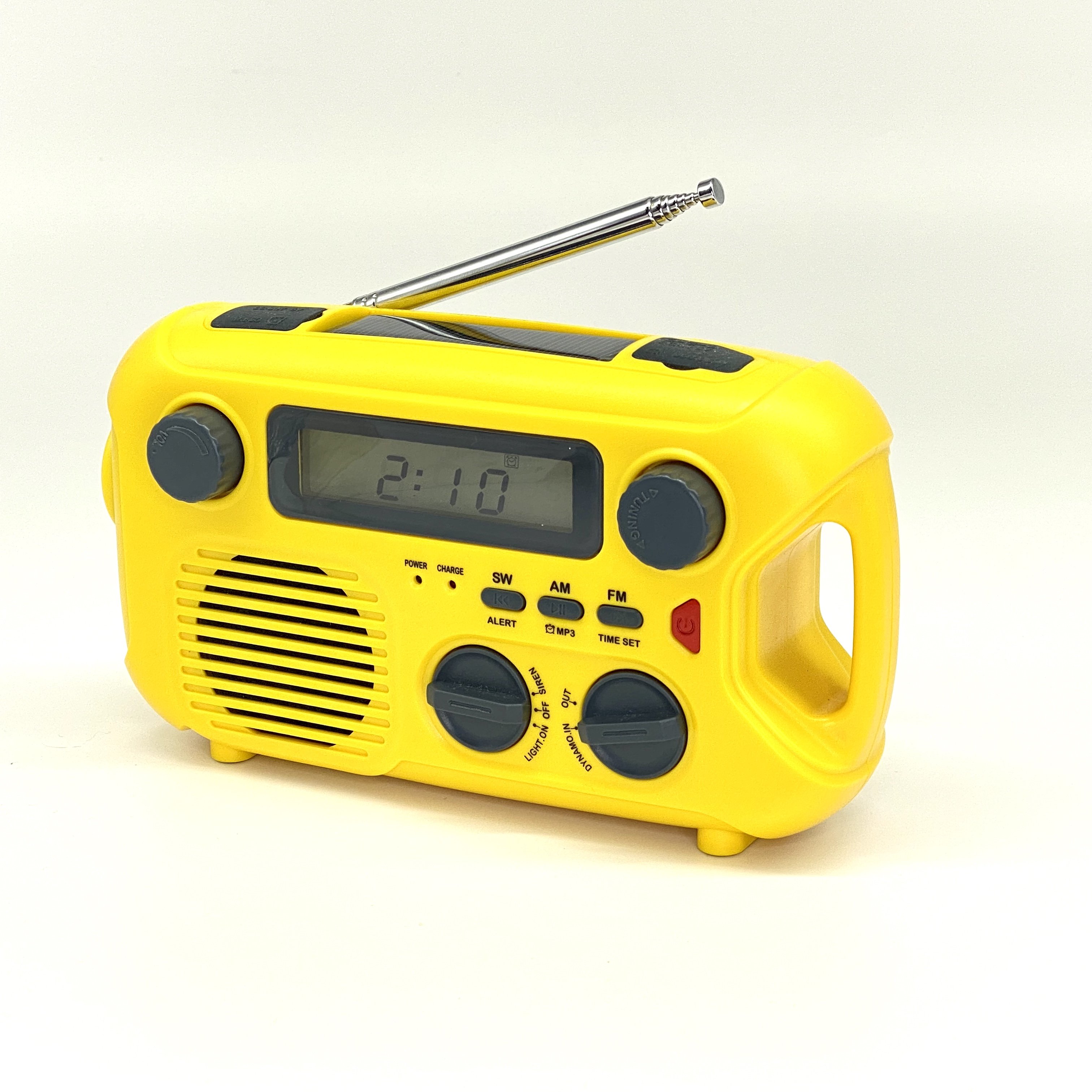 Emergency hand crank solar digital radio with time display SOS ,FM ,mp3 player, Led torch , phone charger ,TF wireless