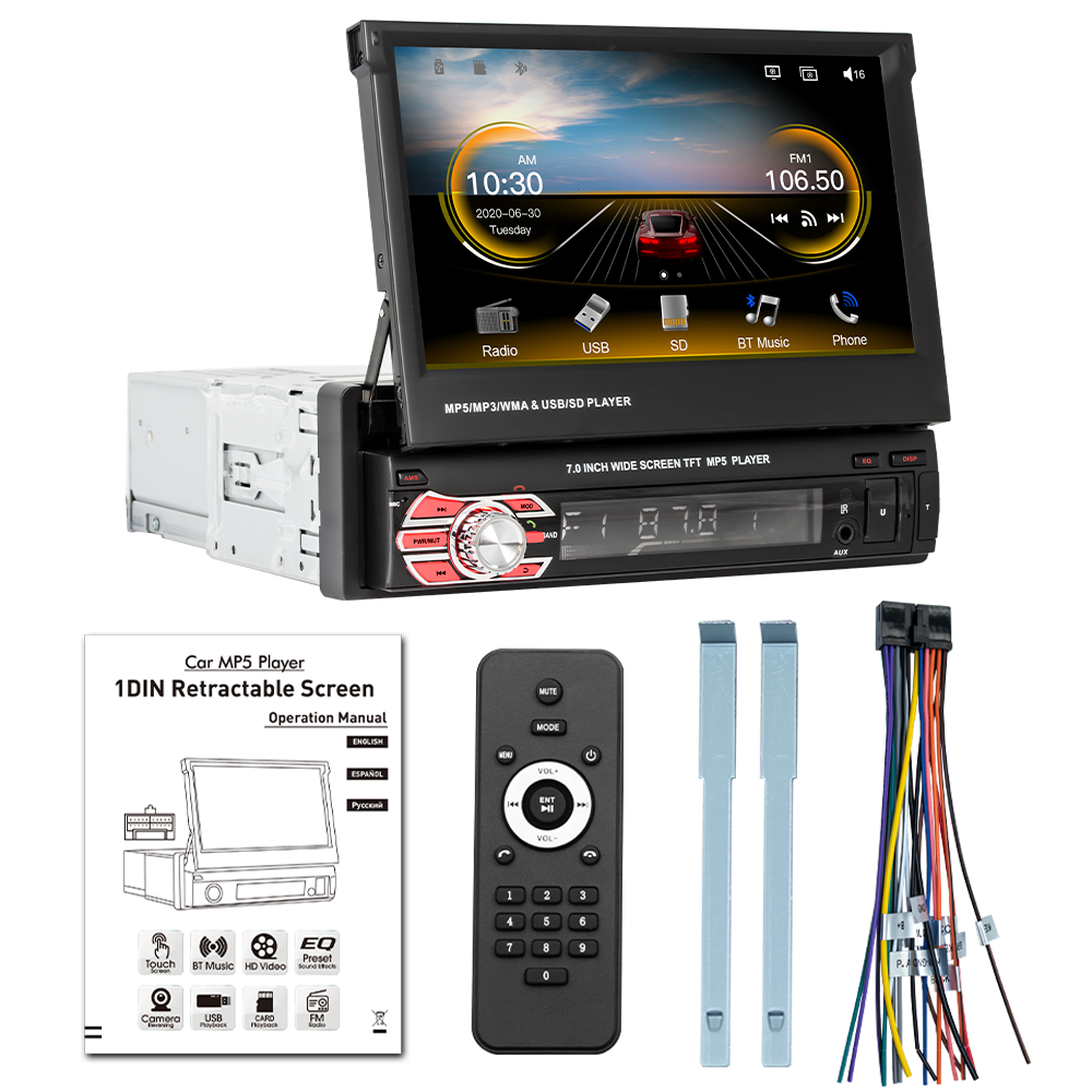 7 Inch Universal Car Audio Multimedia Player Android Wireless CarPlay & Auto Stereo with Single DIN Radio & GPS Functions