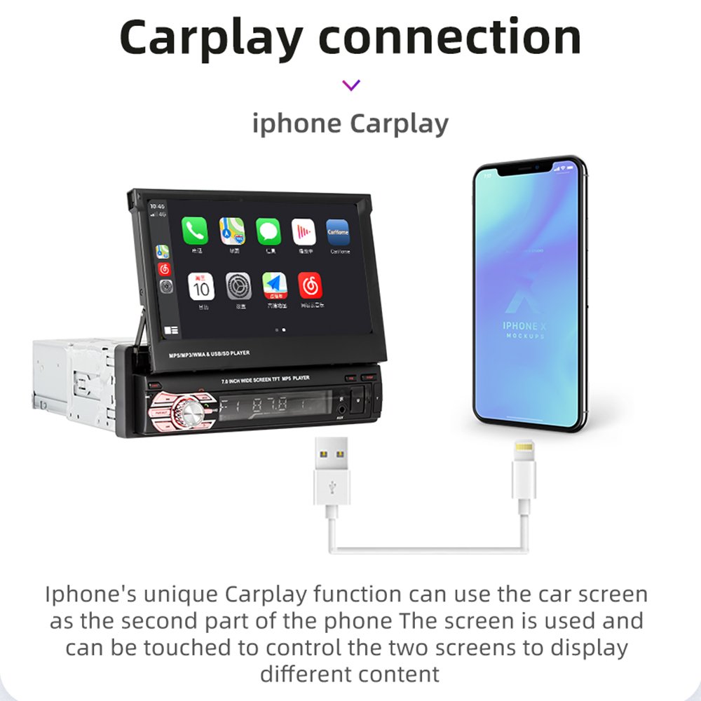 7 Inch Universal Car Audio Multimedia Player Android Wireless CarPlay & Auto Stereo with Single DIN Radio & GPS Functions