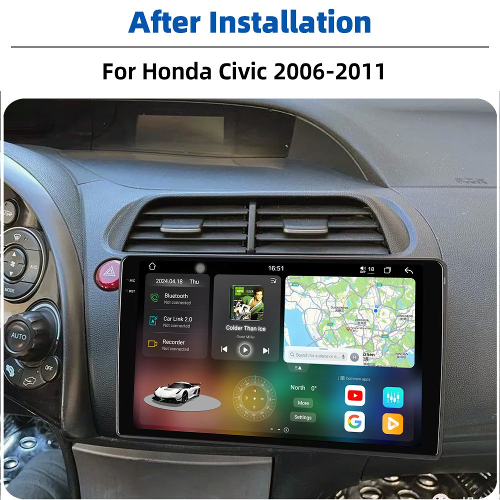 4+64GB Android 13 2K Car Radio GPS Navigation 360 Camera CarPlay+auto Stereo Autoradio For Honda Civic 2006-2011
