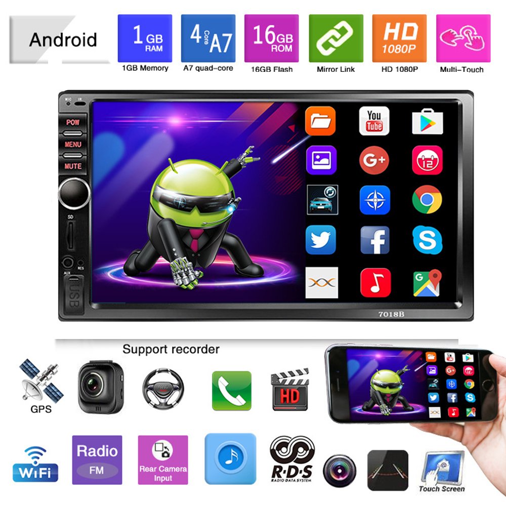 New 7018 With A Knob Radio Built -in Car Android 1g+16g WIFI/USB/BT/TF/AUX Car DVD Player