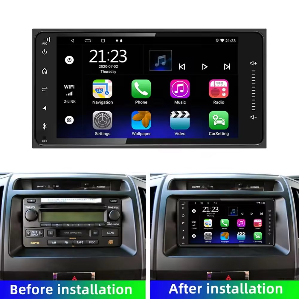 Android 14 Universal Android 13 4-64GB 7inch 2 Din Car Radio Carplay GPS WiFi For Toyota Highlander Camry Corolla RAV4