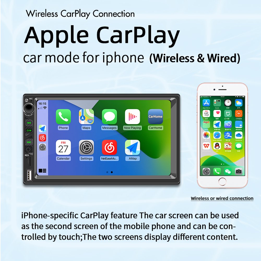 Universal 7 Inch Touch Screen Car DVD Player wireless Carplay Car Radio Double Din Car Stereo with GPS Navigation WIFI BT