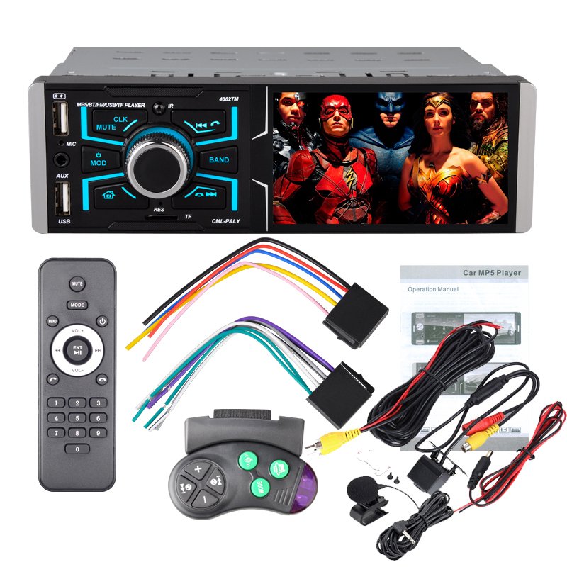 4.1 inch Car Radio 1 din Auto Audio Car Stereo FM BT AUX Input Rear View Camera MP5 Subwoofer Radios In Dash Head 4062TM