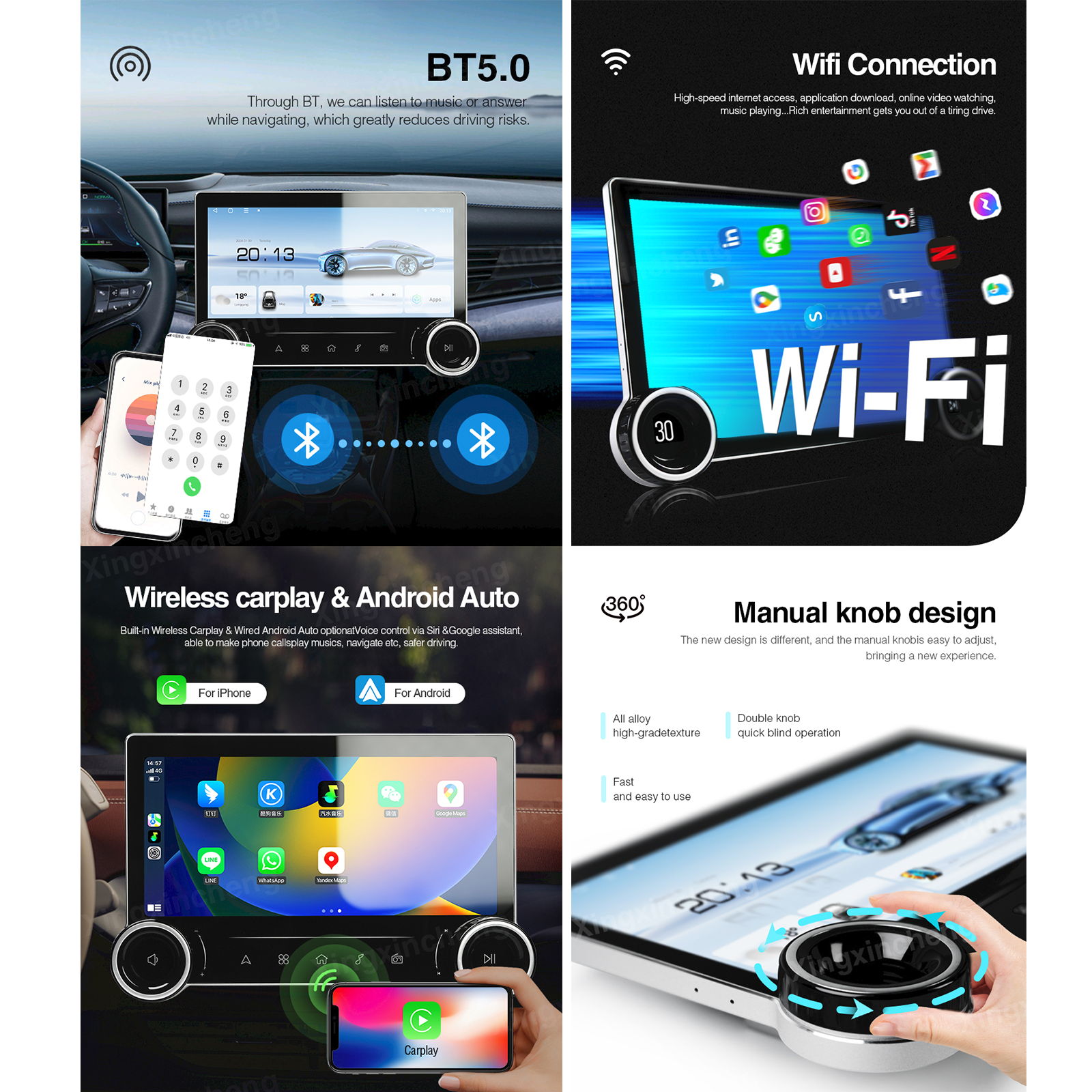 New 8Core 4+64G Android Car Radio Audio 10.33inch Multimedia Player Screen Carplay Android Auto WIFI&4G GPS 2 Knobs