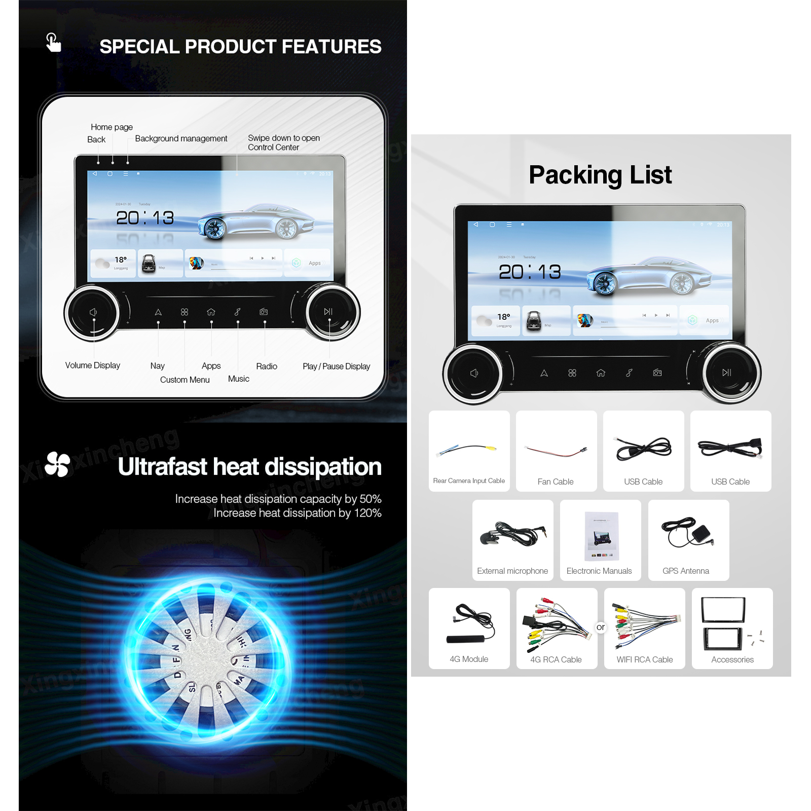 New 8Core 4+64G Android Car Radio Audio 10.33inch Multimedia Player Screen Carplay Android Auto WIFI&4G GPS 2 Knobs