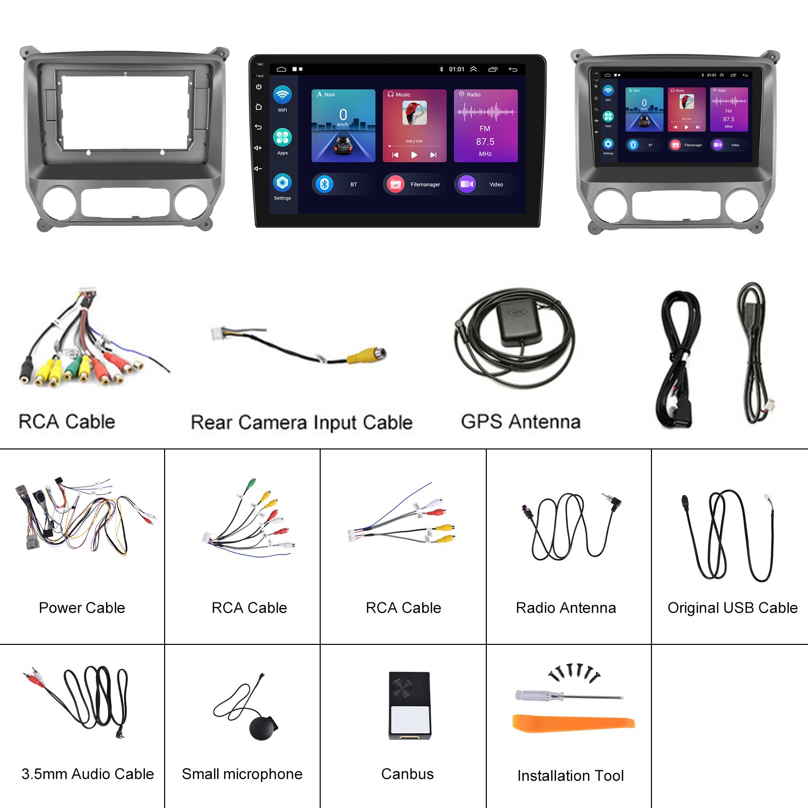 Podofo 2 Din 10.1'' Android Car Stereo 1+32/2+64G For Chevrolet Silverado 2014-2018 Carplay Android Auto Car Radio WIFI GPS BT