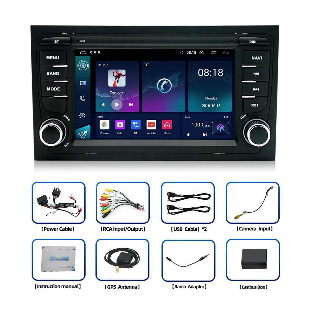 Large LCD Screen Android 11 All-in-One Machine Wireless CarPlay Radio GPS Stereo Reversing Image 1-Year Warranty for Audi A4