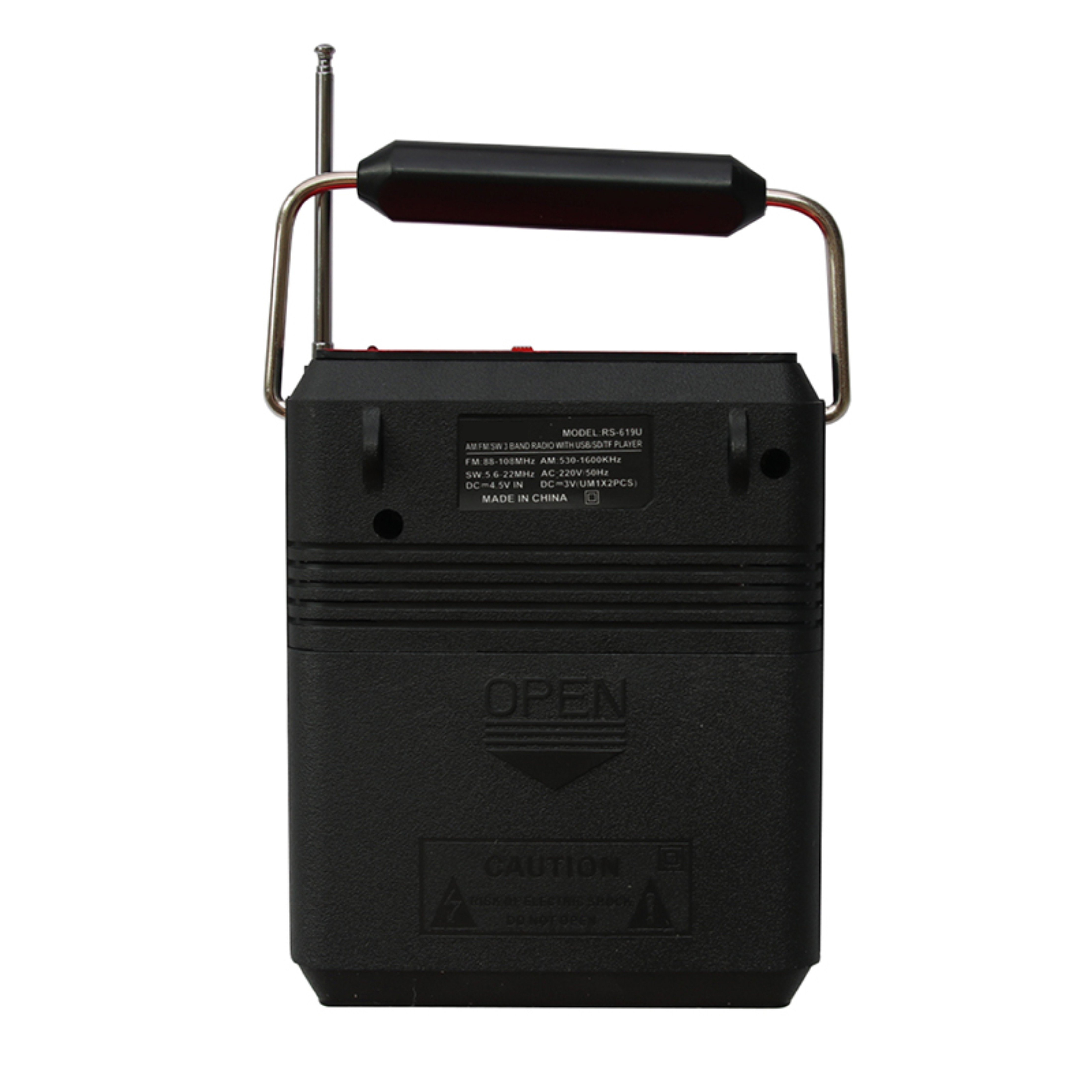 RS-619 fm/am/sw 3 portable band radio with usb sd tf card-aux in-dc jack-recharge battery-torch-strap