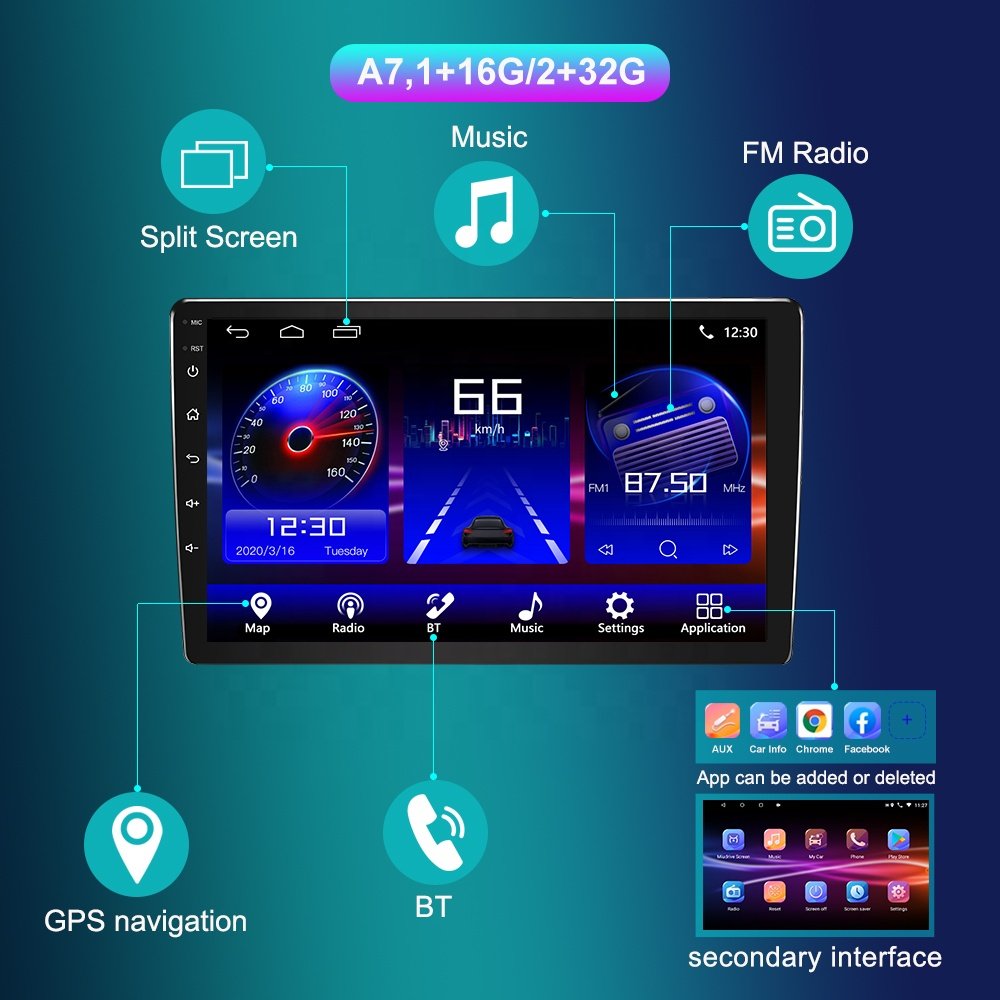 Universal android 9.1 car DVD player double 2din 10inch capacitive touch screen car radio gps player with BT WIFI