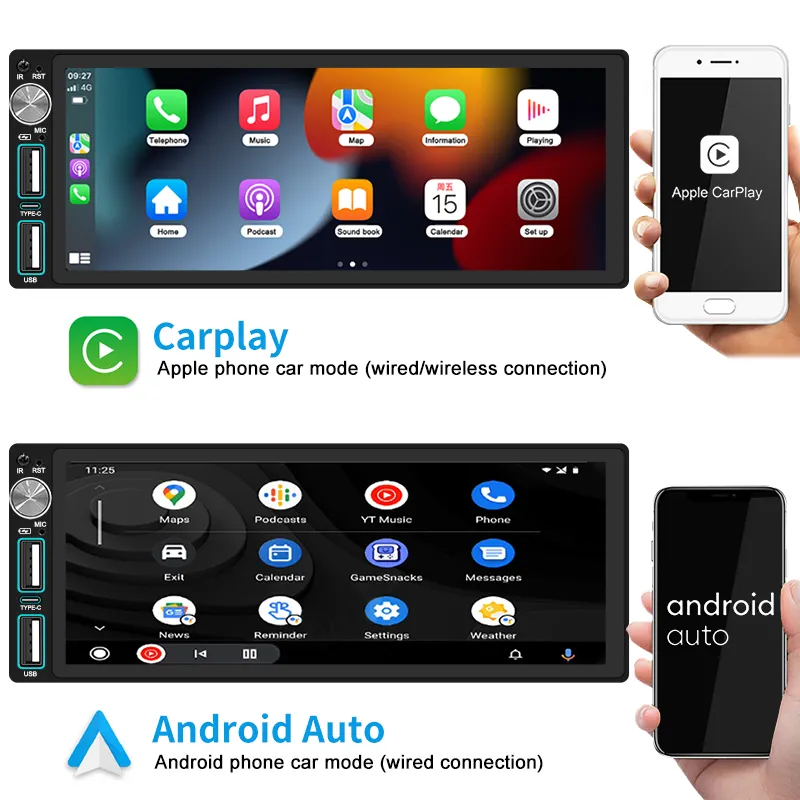 6.86" Knob Wired Carplay Wireless Carplay Universal Portable Car Radio Ips Screen Touch Screen Car Radio