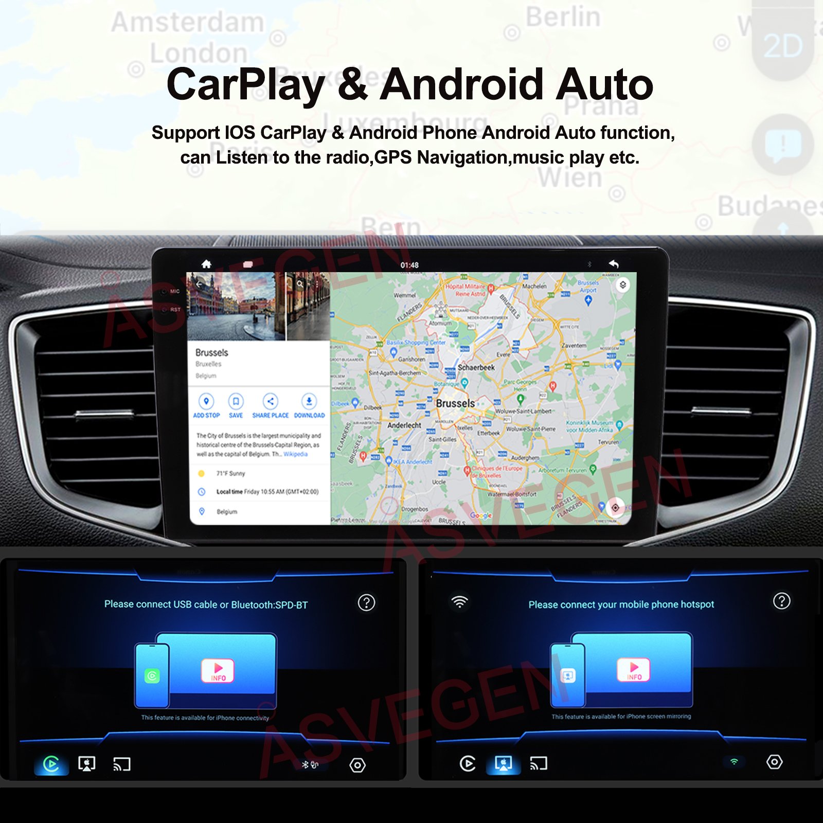 Qualcomm G3986 4+64gb Android 13 Car DVD Video Radio Player For 9" 10" universal car Stereo screen With GPS Navigation carplay