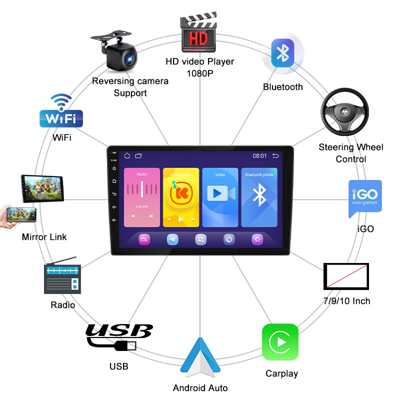 6580 Universal 7/9/10'' Multimedia 2Din Double Din WIFI Car Mp5 Player Car Stereo Radio Android 12 GPS Navi Car Screen Carplay