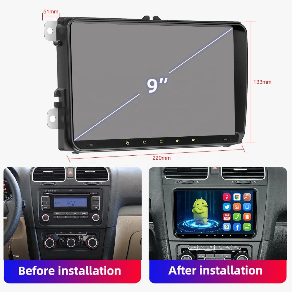 JYT 9 inch Headunit FM AM RDS Radio Android Auto Carplay DSP Player Video 2 Din Car Stereo For VW Passat Polo Golf Beetle Touran