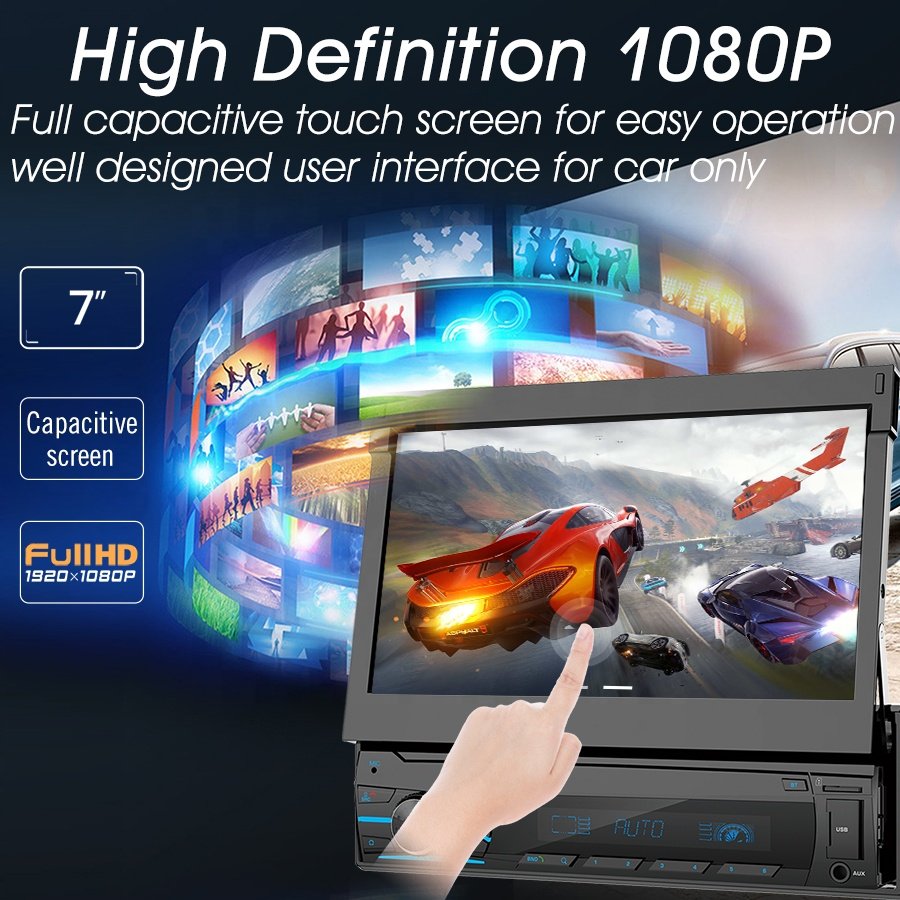 JMC 1 Din Car Multimedar radio Touch Screen 7 inch car mp5 FM Camera support Audio Player Stereo Radio 7 inch BT Retractable