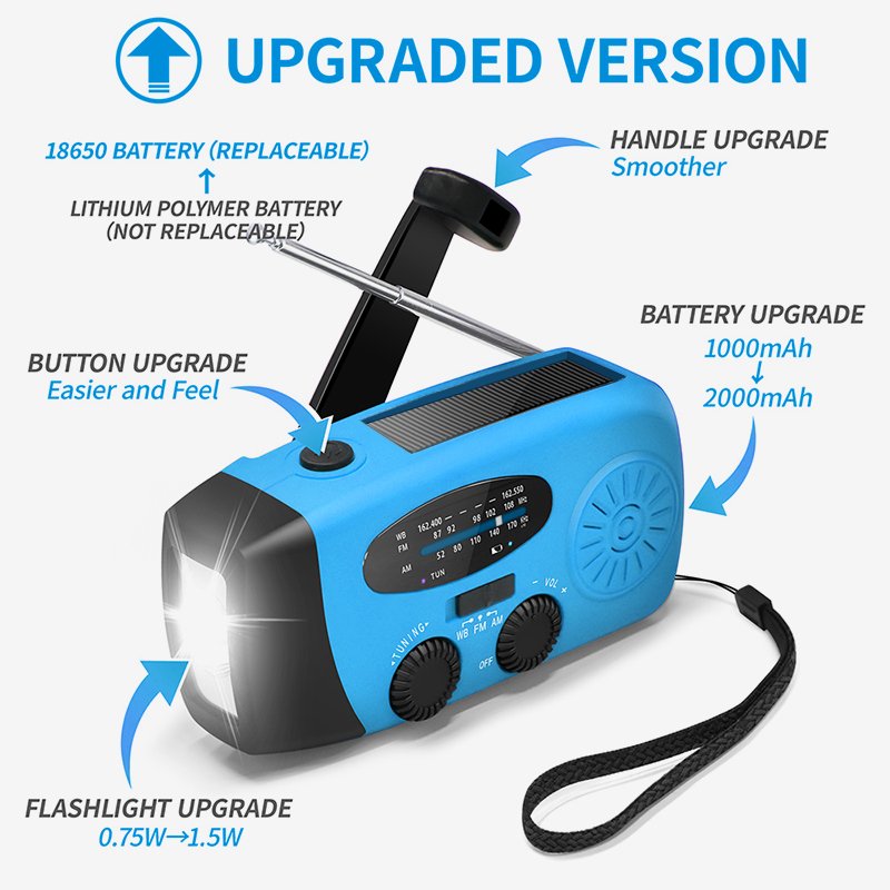 OEM Factory Portable Rechargeable Emergency Solar Hand Crank 2000mah Fm Portable Radio