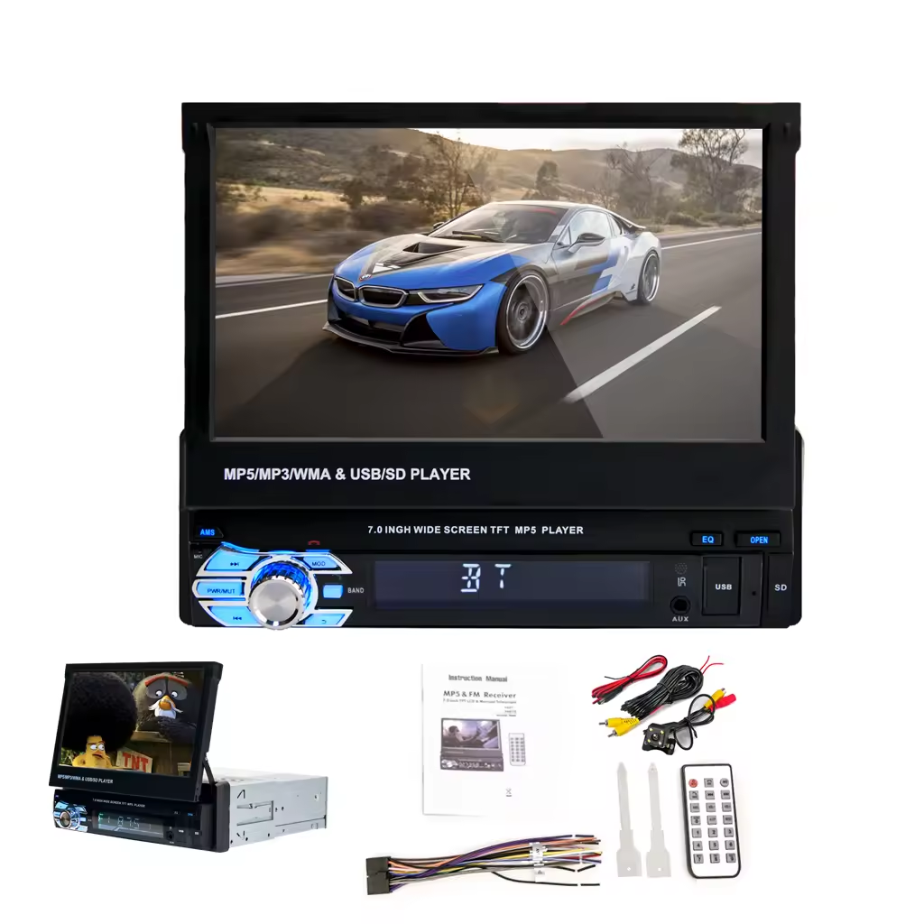 Car Mp5 Player Radio 1 Din 7'' Universal Foldable Detachable Touch Screen Bt Fm Car Android Video Player
