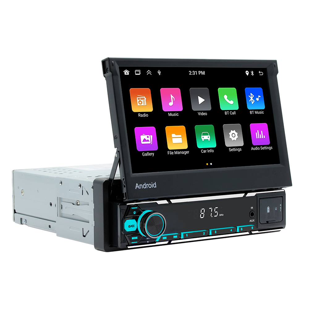BQCC Android13 Carplay 1din Universal Car Radio 7'' HD Retractable Screen RGB Multimedia Player Audio Stereo GPS/Wifi 9707-JED