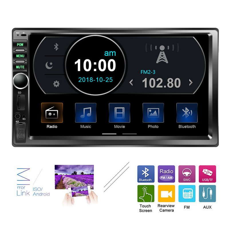 2 Din Car Radio MP5 Player 7 inch Touch Screen BT Phone Stereo Radio with BT/FM/MP3/MP4/Audio/Video/USB