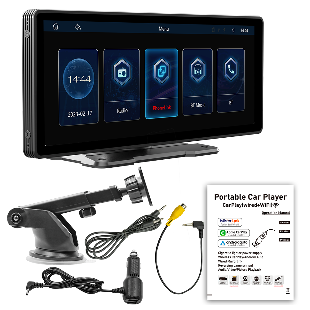 X5303 portable carplay screen 10 inch touch screen wireless carplay android auto link fm transsmitter car screen car monitor
