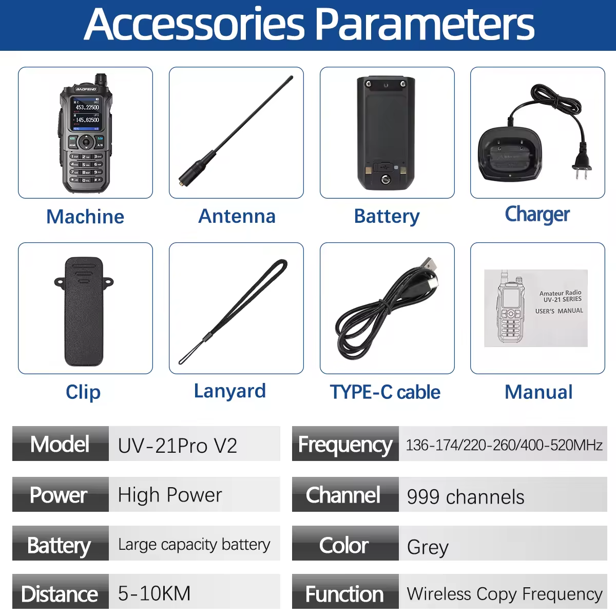 Wholesale Baofeng UV-21 V2 Wireless Frequency Tri Band Powerful Waterproof Long Range UV-21 Type-C Two Way Radio Baofeng UV-21