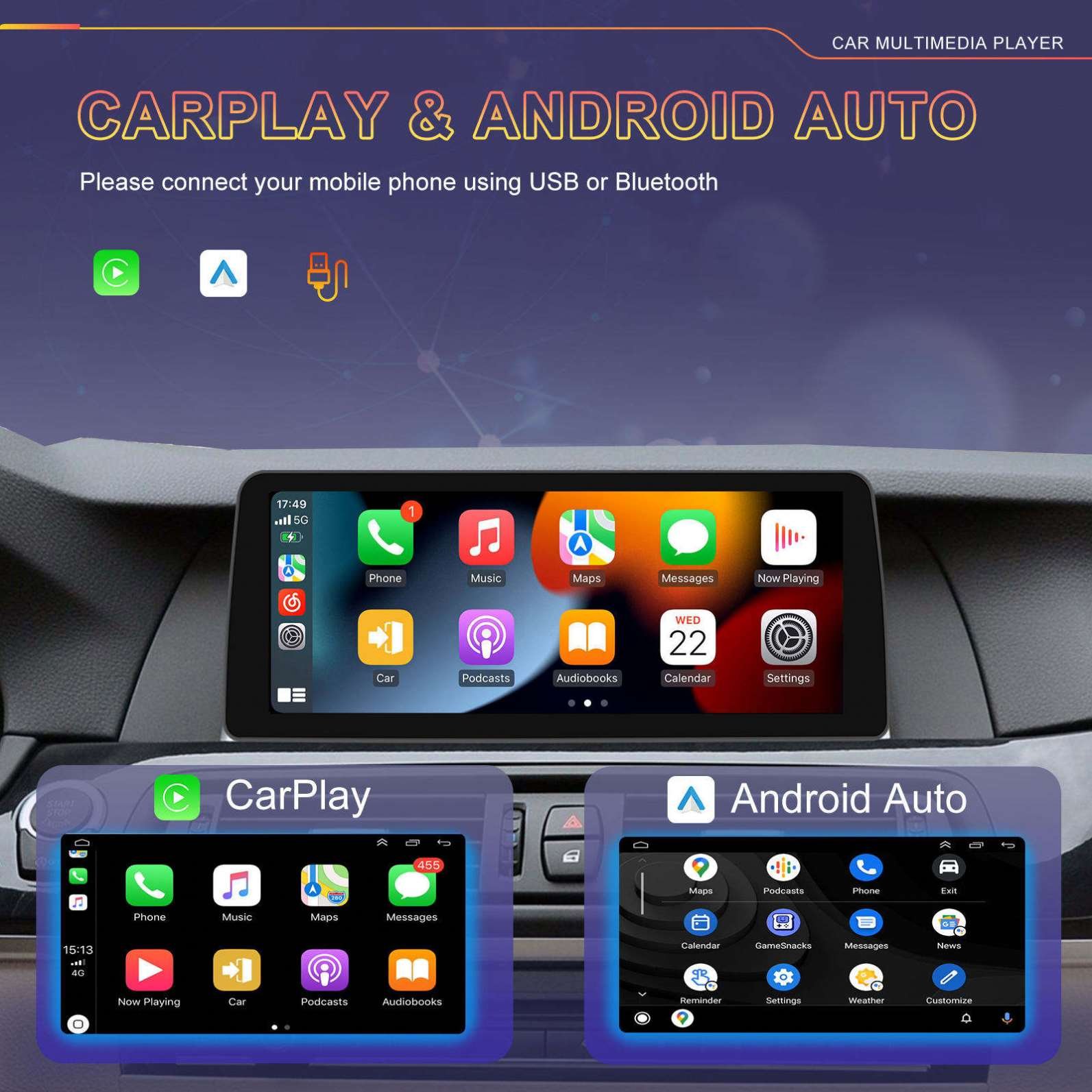 Dashboard 10.33 inch 2+32G Universal Android Car Radio Player with GPS Wifi Carplay Android Car Touch screen
