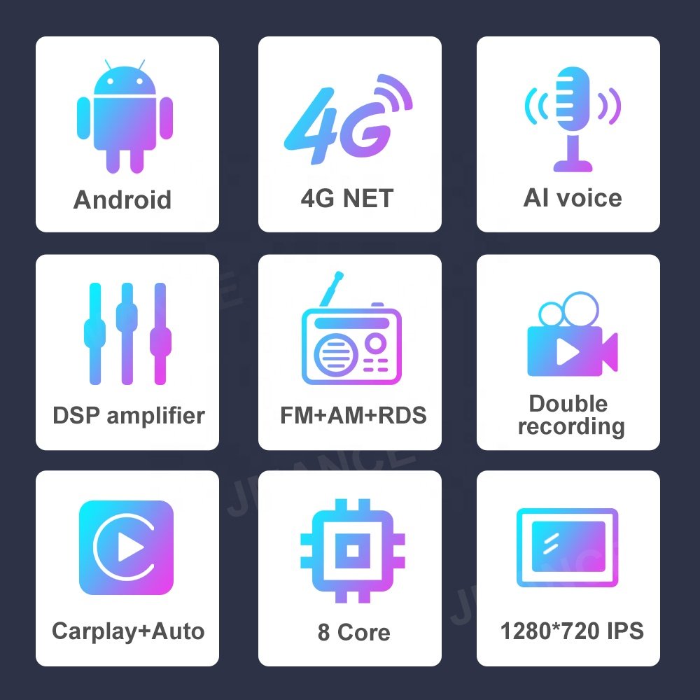 Jmance 10inch Headunit Ram 6GB Rom 128GB 4G BT5.0 Android auto Carplay 2 Din Car Multimedia Player With Accessories