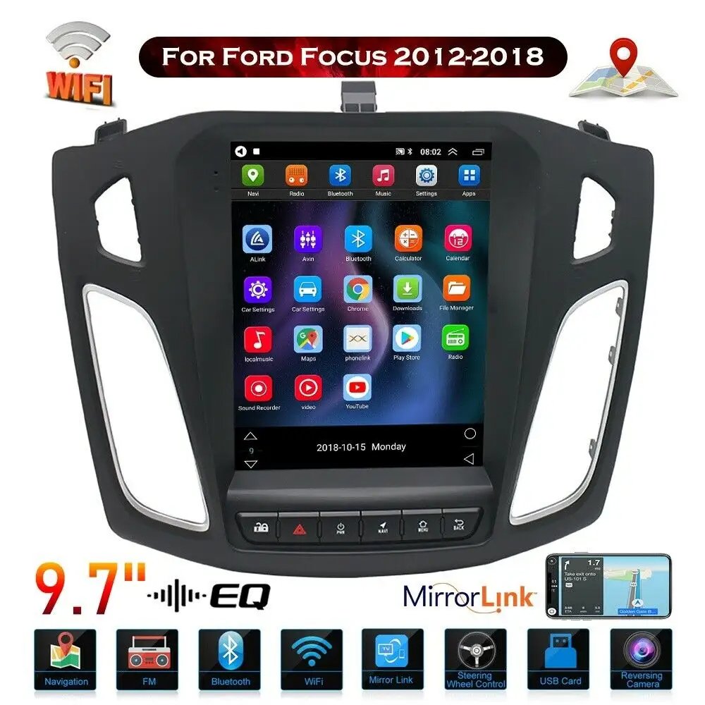 9.7" 2 Din Android Car Radio Stereo 1+32/2+64GB Autoradio GPS Wifi BT FM RDS Vertical Screen For Ford Focus 2012-2018