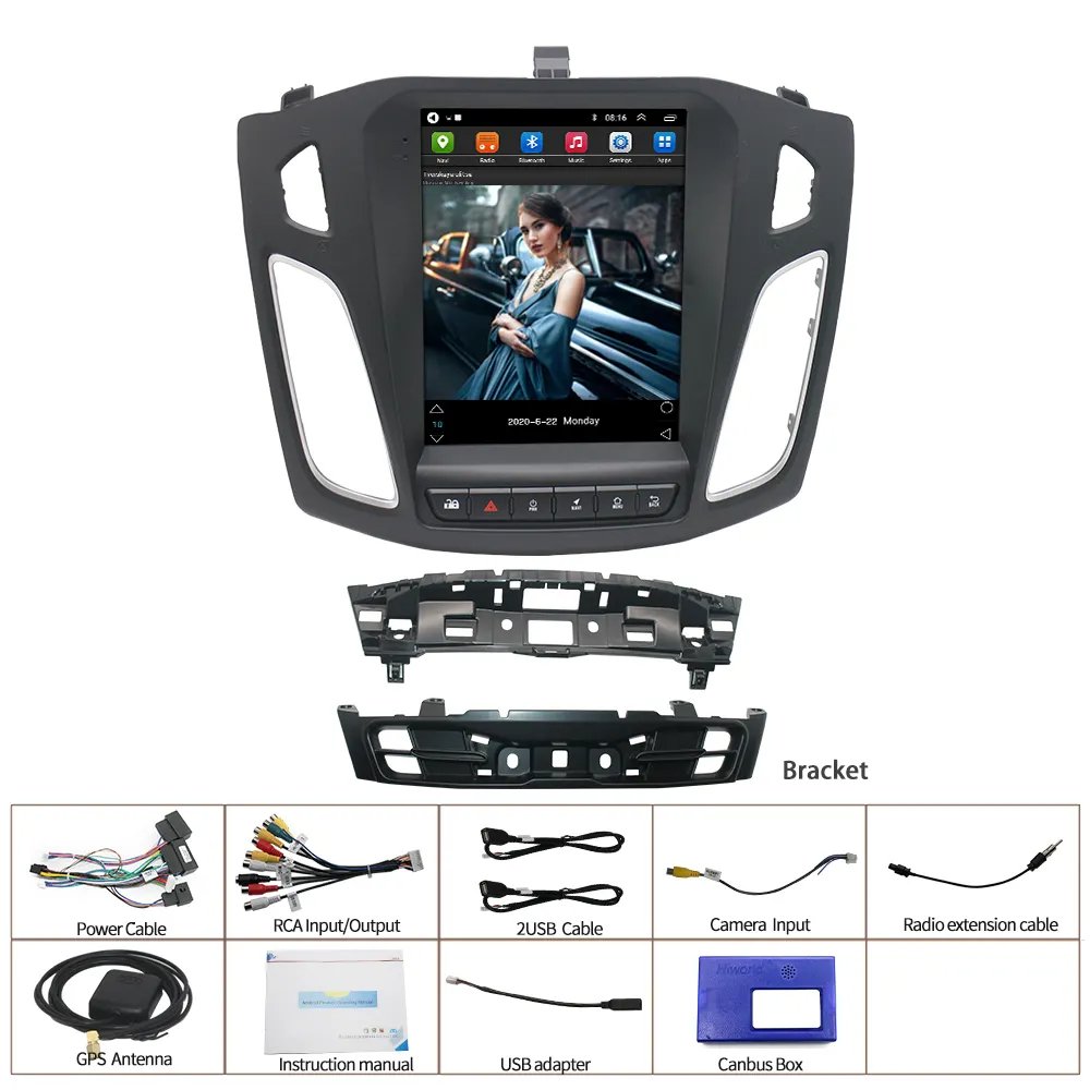 9.7" 2 Din Android Car Radio Stereo 1+32/2+64GB Autoradio GPS Wifi BT FM RDS Vertical Screen For Ford Focus 2012-2018