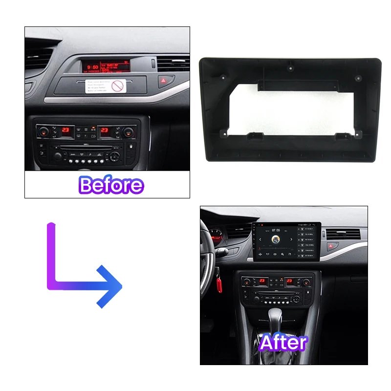 10" 2 Din 2+32G Car Radio Fascia Frame Adapter Canbus Box Decoder Android Audio Dash Panel Kit For Citroen C5 2009 With Cable