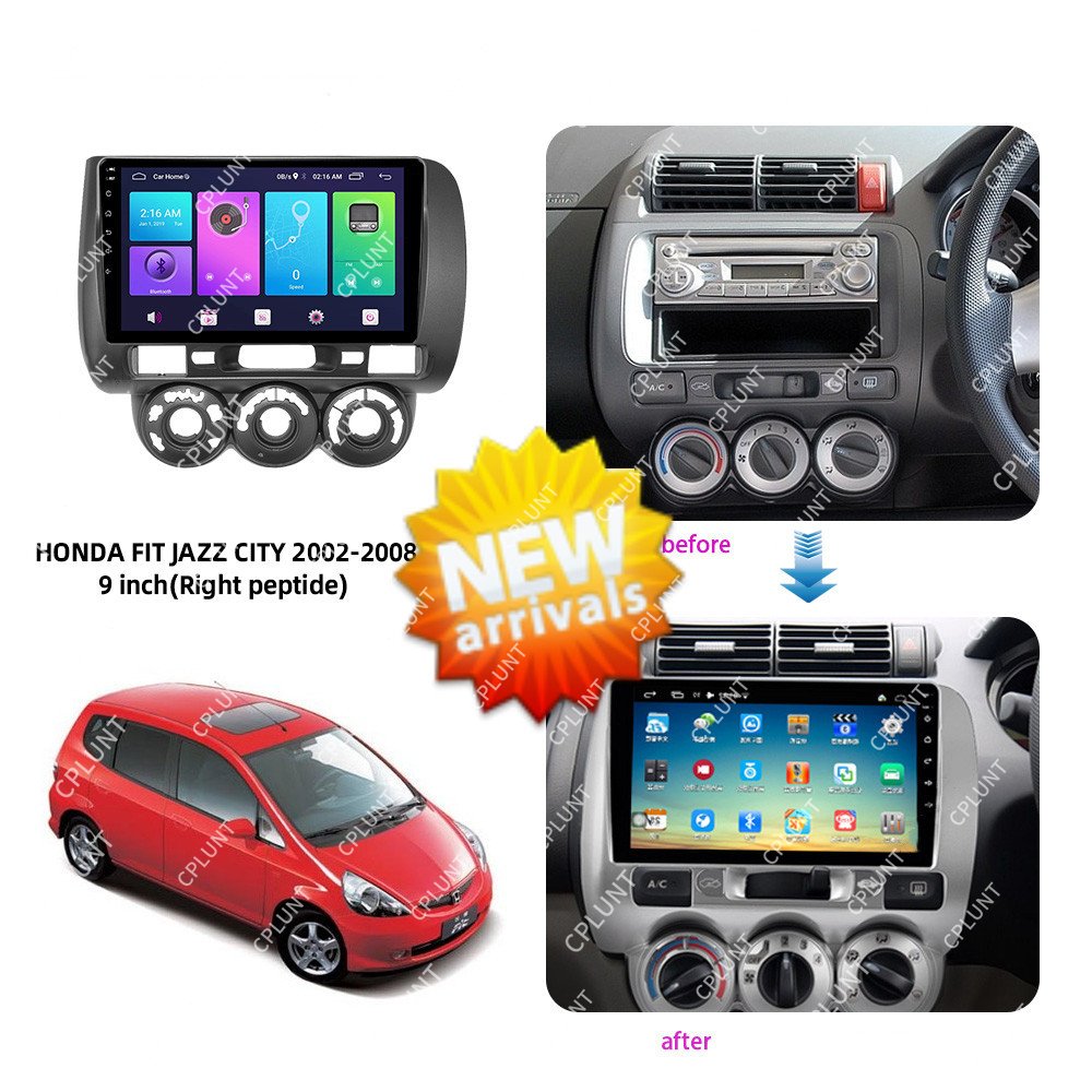 Car DVD Player Frame For HONDA FIT CITY JAZZ 2002-2008 MT AC RHD 9INCH Touch screen Android radio Farme stereo