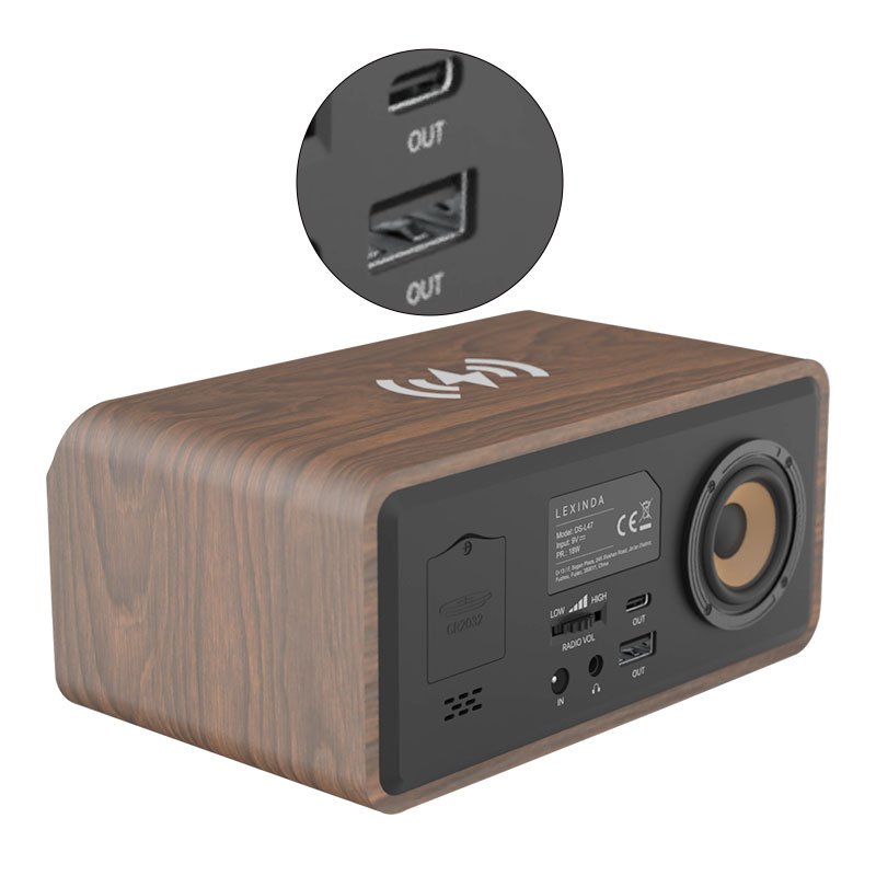 EMAF New Product Wooden Alarm Clock Wireless Charger FM radio Alarm Clock Wood Phone Qi Wireless Charger Alarm Clock