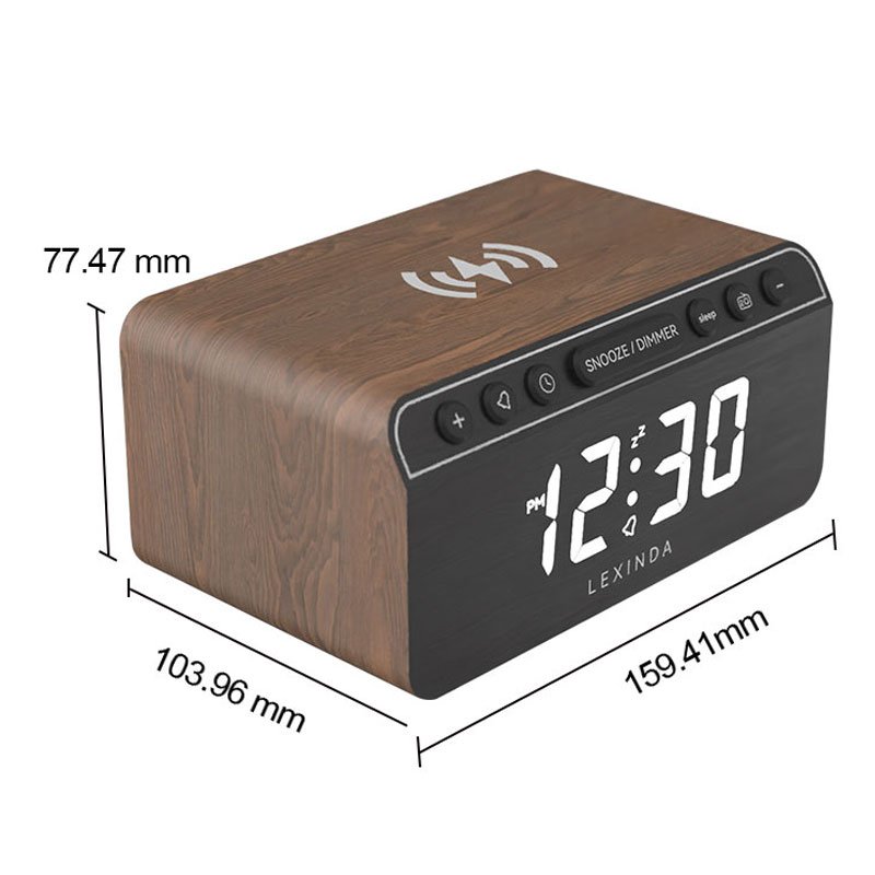 EMAF New Product Wooden Alarm Clock Wireless Charger FM radio Alarm Clock Wood Phone Qi Wireless Charger Alarm Clock
