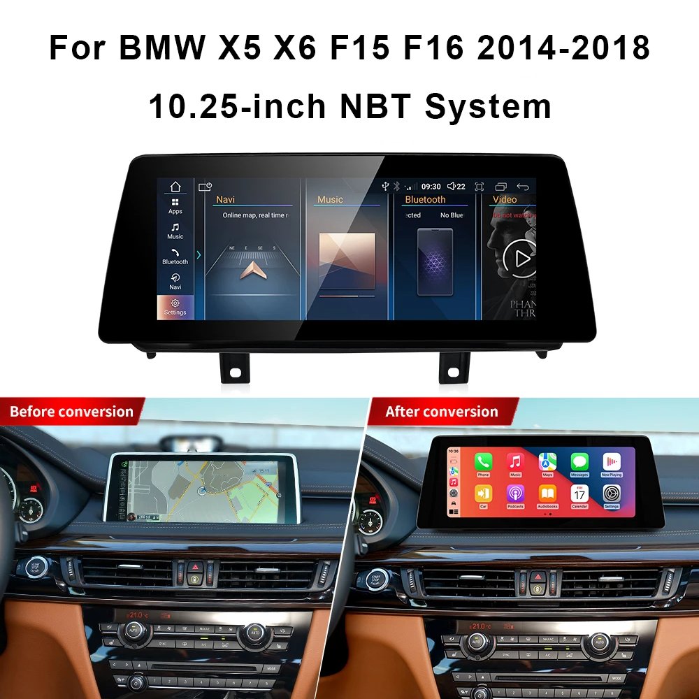 10.25-inch android 13 4g+64g multimedia system navigation touch screen gps radio dvd player For BMW X5 X6 F15 F16 2014-2018 NBT