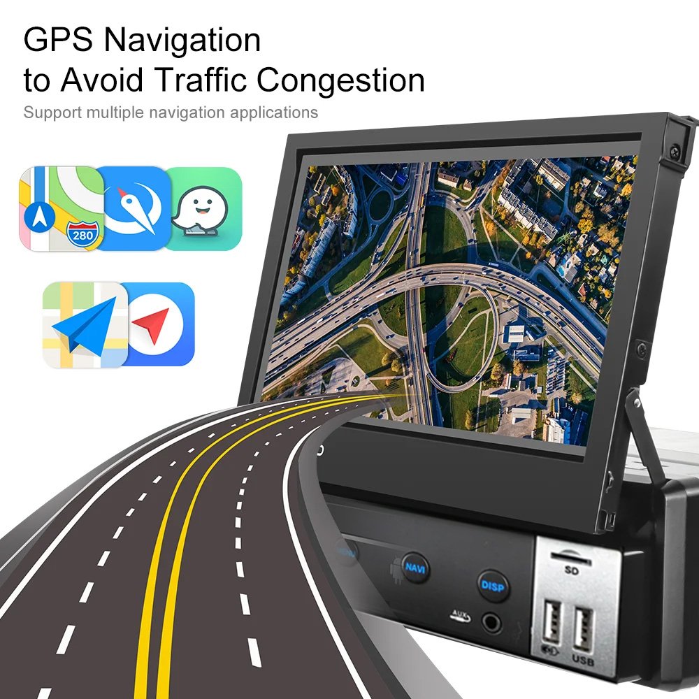 Android 7 Inch 1Din Automatic Retractable Radio 2+32G With Carplay GPS FM Support DVR 7 Color Backlight