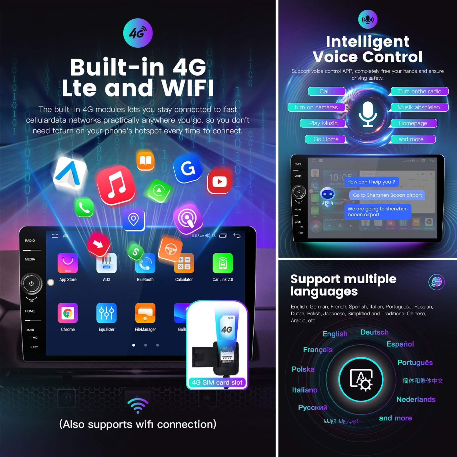 Navigation 9Inch Car Autoradio Android Touch Screen GPS Stereo TS10 System Audio AndroidAuto Full-fit screen radio player