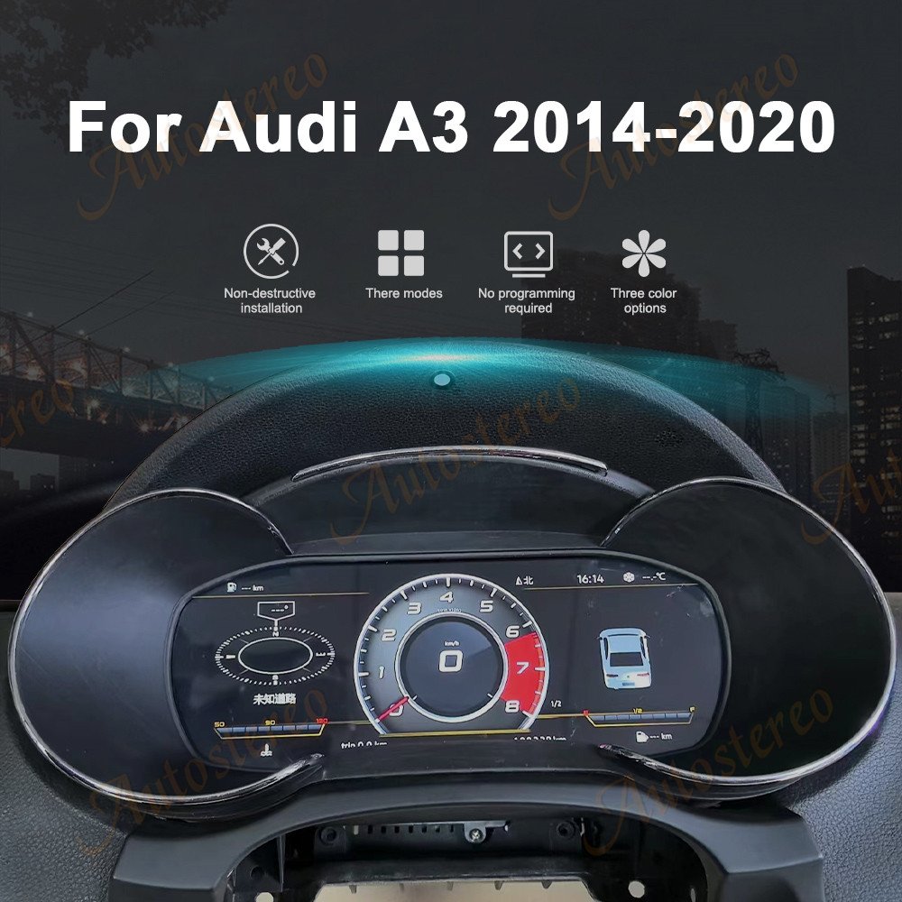 Car Digital Cluster For Audi A3 2014-2020 Virtual Cockpit Dashboard HeadUnit Entertainment Instrument Speed Meter Screen