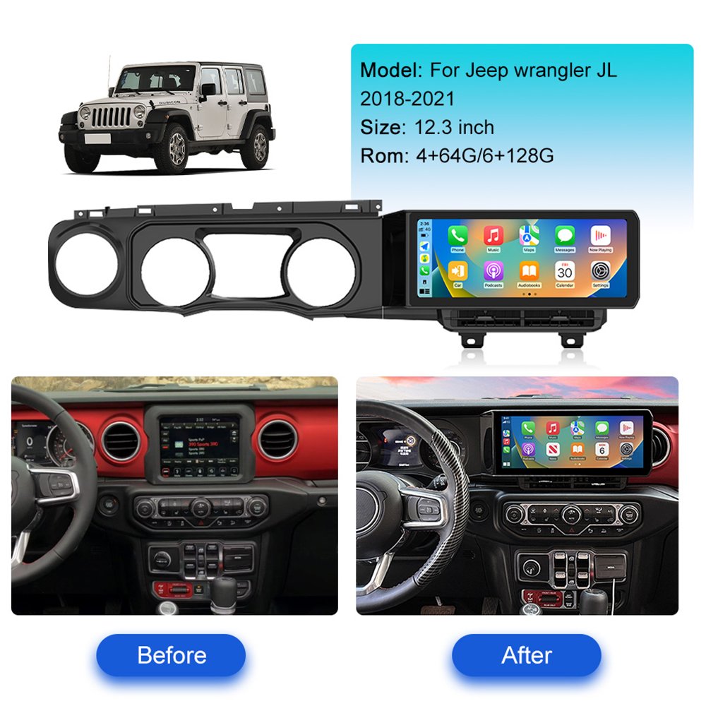 ZWNAV 12.3" Carplay For Jeep Wrangler JL 2018-2021 Car GPS Navigation Multimedia Display Screen Player Car Stereo Head Unit