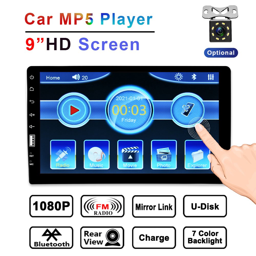 Podofo Single Din 9'' Car Stereo Radio Autoradio Car MP5 Player BT FM EQ + Microphone Auto Electronics