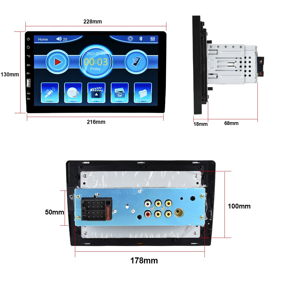Podofo Single Din 9'' Car Stereo Radio Autoradio Car MP5 Player BT FM EQ + Microphone Auto Electronics