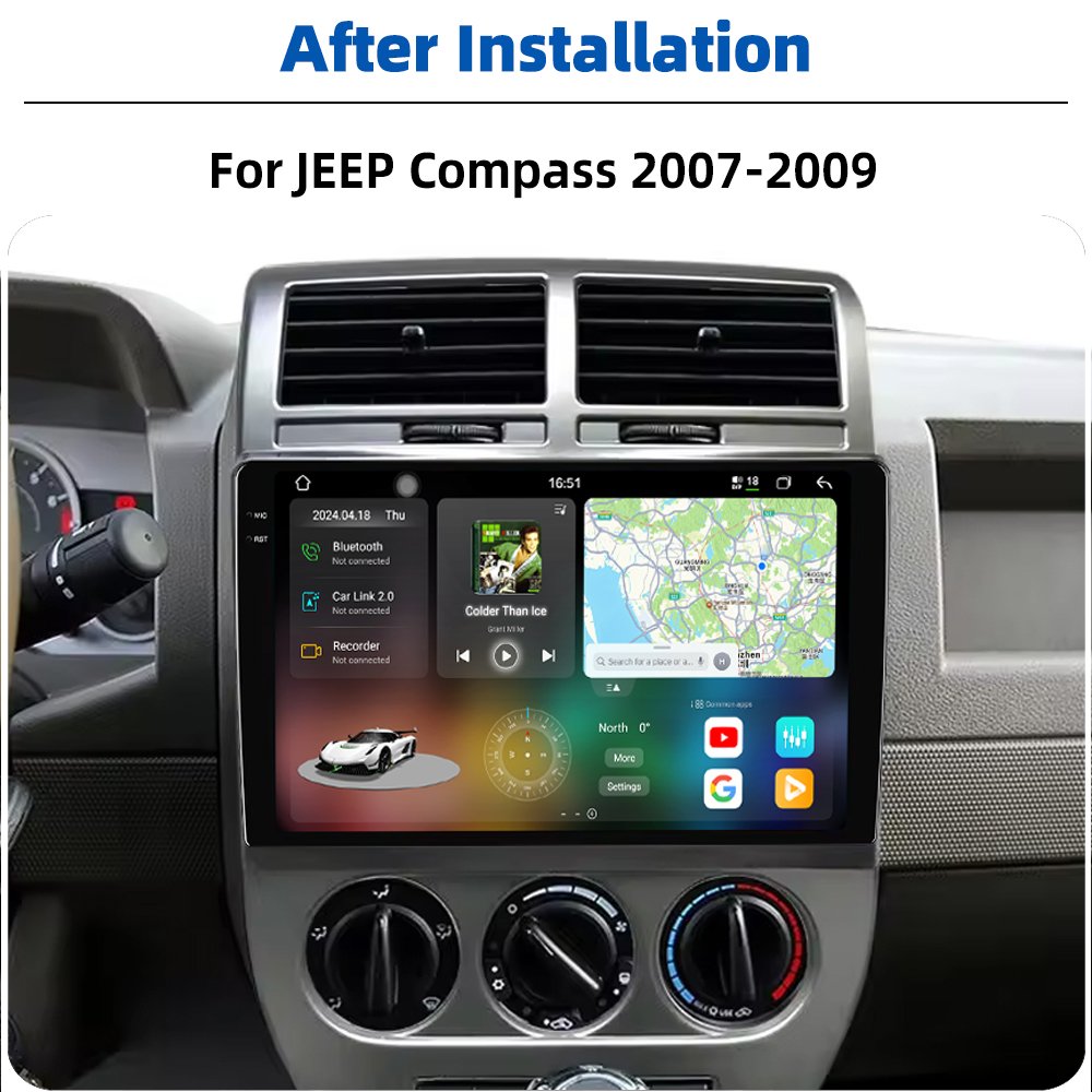12 + 256GB 2K Android 13 2 DIN Car Radio Carplay Auto Stereo Video Screen Car DVD Player For JEEP Compass 2007-2009