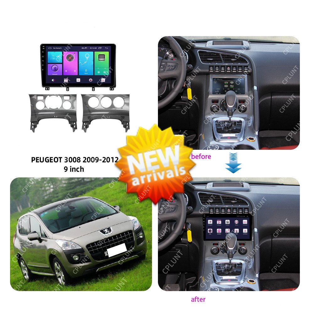 Car DVD Player Frame FOR PEUGEOT 3008 2009-2016 UV Black 9inch screen Android radio Farme stereo