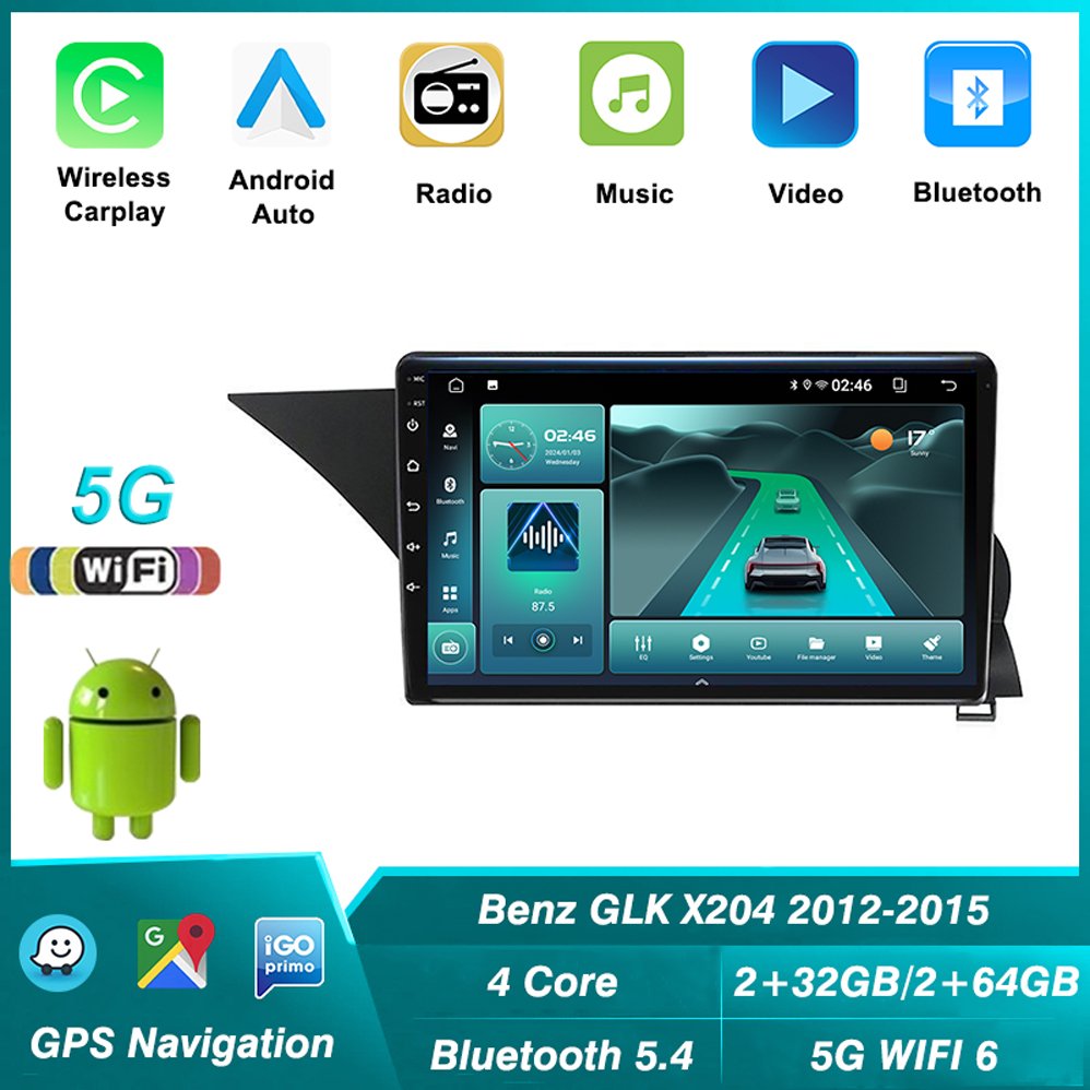 5G WIFI 6 wireless chip car android radio player for Benz GLK X204 2012-2015 GPS navigation BT5.4 with Auto wireless Carplay