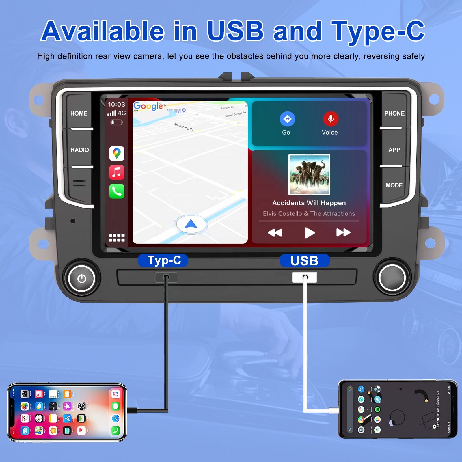 Jmance 7 Inch Double Din Car Stereo Car Radio Wireless Carplay /Android Auto GPS Navigation For VW/Polo/Golf/Seat/Skoda/Passat