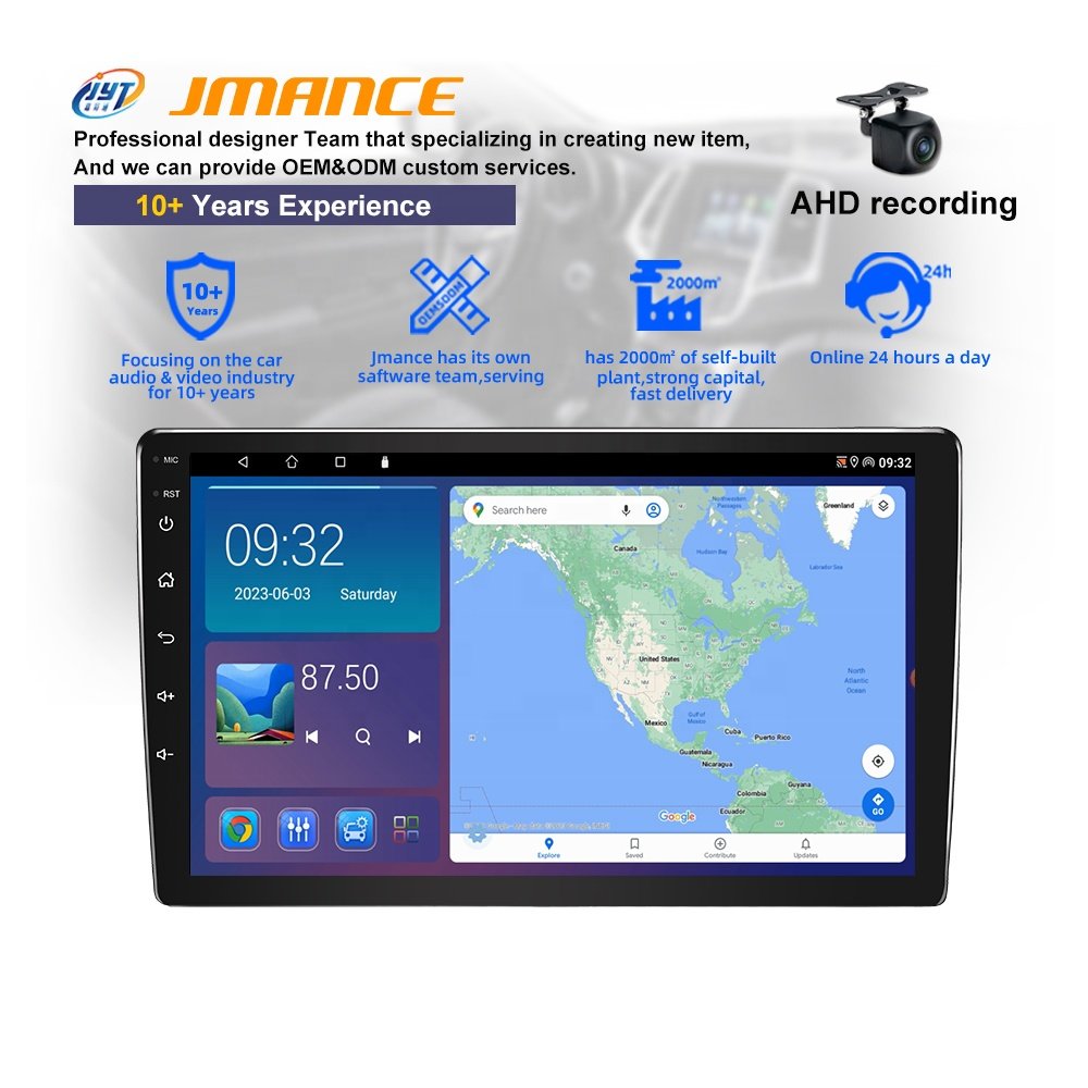 Jmance Factory 10 inch Dashboard Ram 2GB Rom 32/64GB BT 5.4 Wifi Carplay Android Auto Radio Video 2 Din Car DVD Player