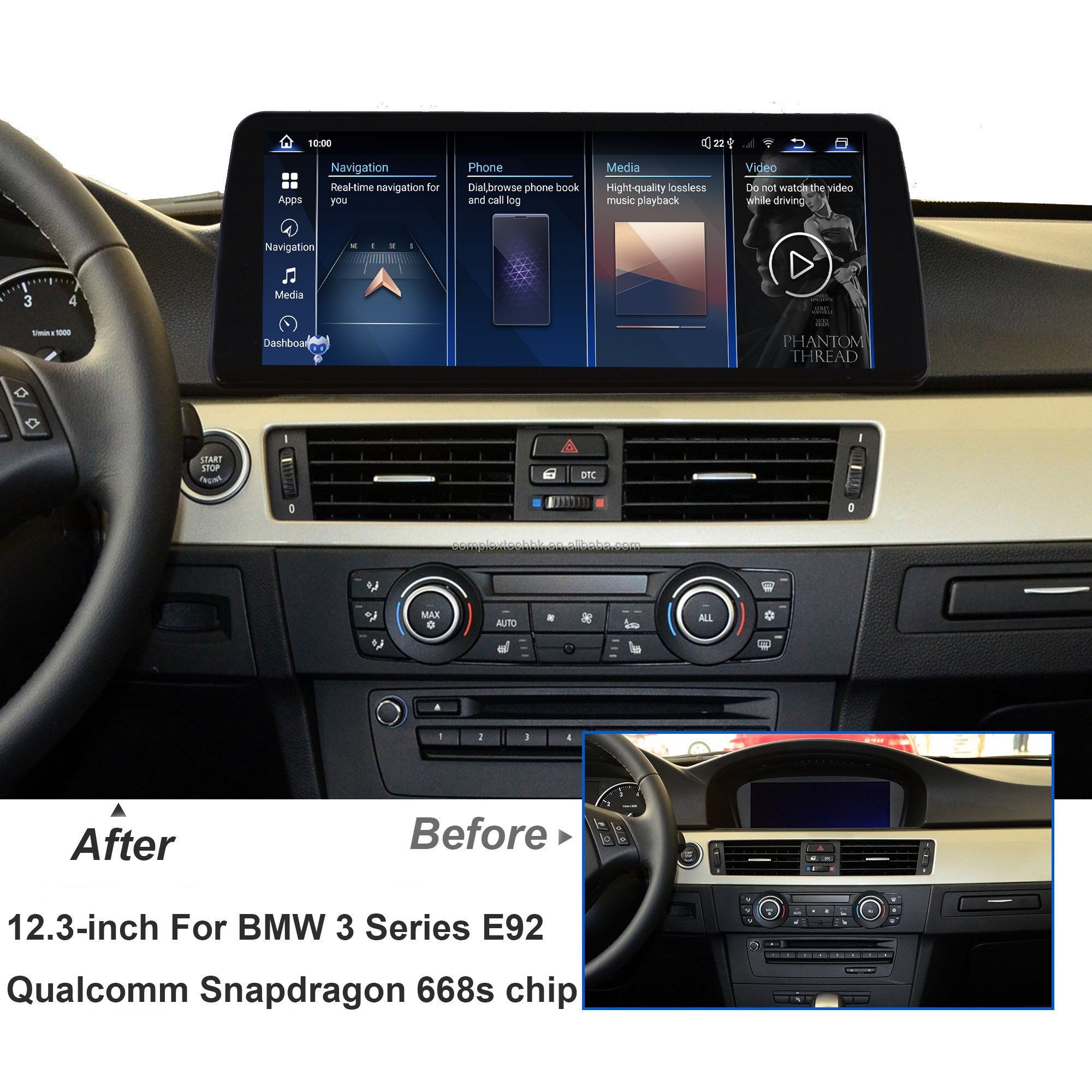 12.3" 4+64g Qualcomm 668s android car multimedia radio player For BMW 3 series E90 E91 E92 E93 2007-2011 support carplay wifi