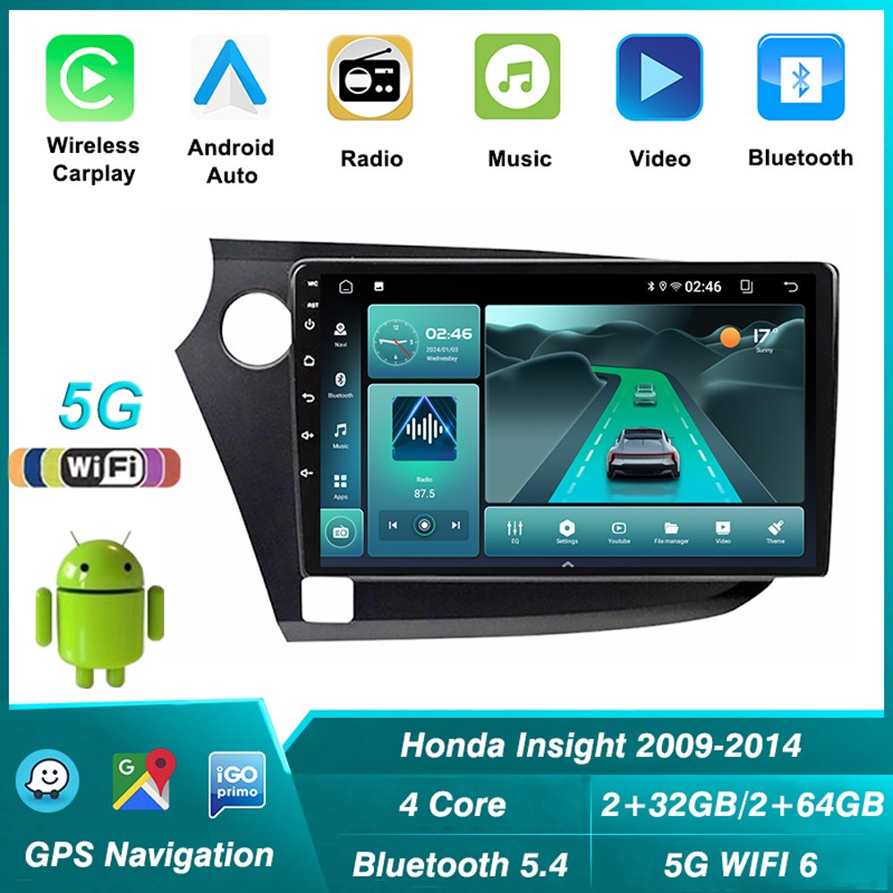 Car Radio Player For HONDA INSIGHT 2 2009 2010-2014 Android Carplay Multimedia Video GPS Navigation BT5.4 5G WiFi 6 Head Unit
